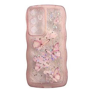 Wavey Butterfly Sparkly Pink Case Samsung Galaxy S24+ S24 Plus Bling Star Girly